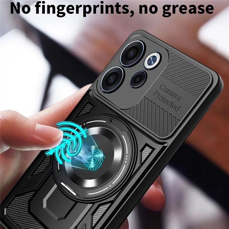 For Oppo Reno15 F 5G Magnetic Case Rotating Kickstand TPU + PC Phone Cover - Black