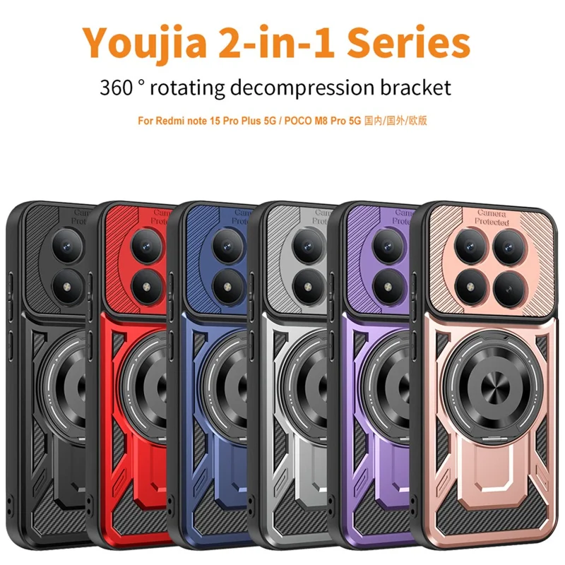 Cover Magnetico per Xiaomi Poco M8 Pro 5G / Redmi Note 15 Pro+ 5G (Global) con Supporto Girevole TPU + PC per Telefono - Nero