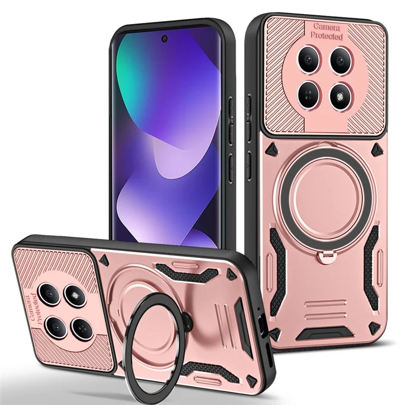 Magnetic Case For Xiaomi Poco M8 5G  /  Redmi Note 15 5G (Global) Shockproof TPU + PC Phone Back Cover with Kickstand - Rose Gold