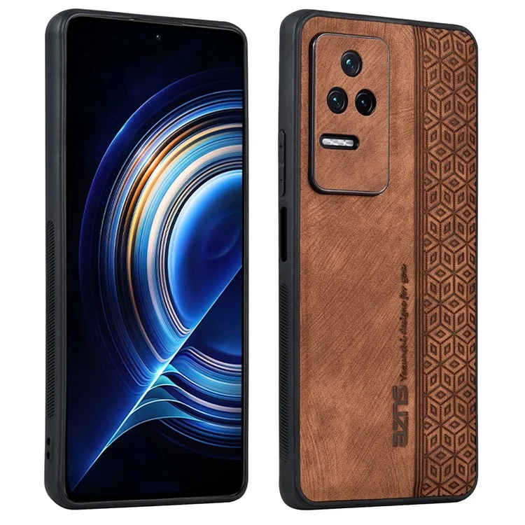 AZNS Per Xiaomi Poco F4 5G / Redmi K40S 5G Imprinted Pattern PU Leather Coated TPU Cover Anti-slip Side Edge Drop-proof Phone Case - Marrone