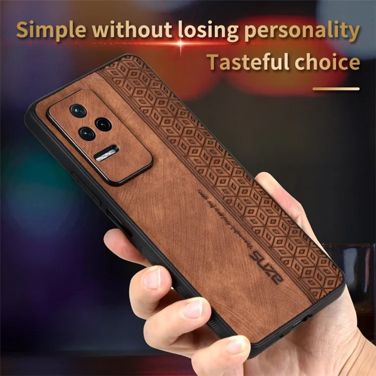AZNS Per Xiaomi Poco F4 5G / Redmi K40S 5G Imprinted Pattern PU Leather Coated TPU Cover Anti-slip Side Edge Drop-proof Phone Case - Marrone