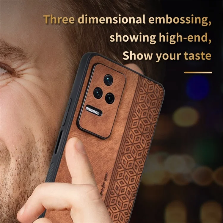 AZNS Per Xiaomi Poco F4 5G / Redmi K40S 5G Imprinted Pattern PU Leather Coated TPU Cover Anti-slip Side Edge Drop-proof Phone Case - Marrone