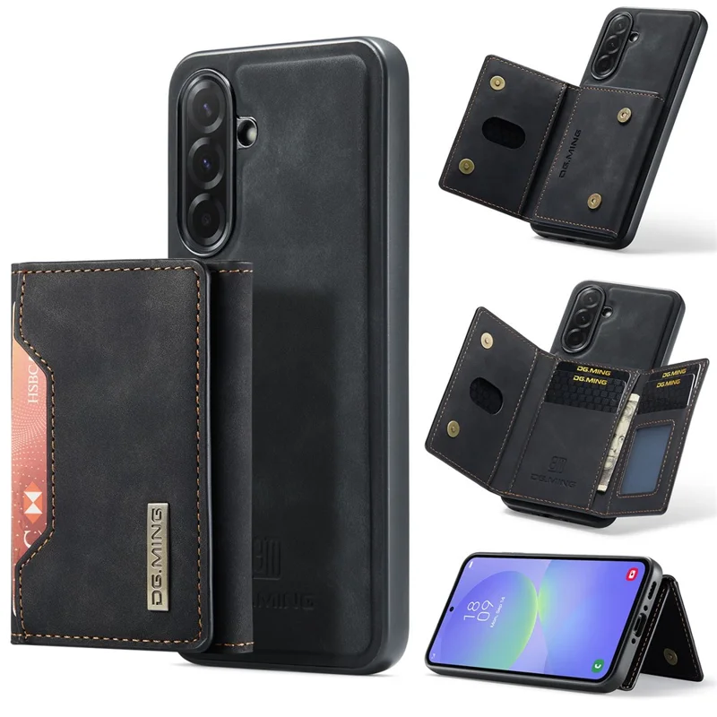 DG.MING M2 Series for Samsung Galaxy A37 5G Magnetic Case PU + PC + TPU Phone Cover Detachable Wallet Kickstand - Black