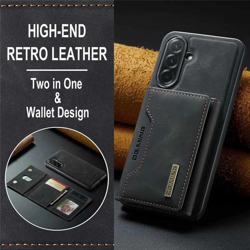 DG.MING M2 Series for Samsung Galaxy A37 5G Magnetic Case PU + PC + TPU Phone Cover Detachable Wallet Kickstand - Black