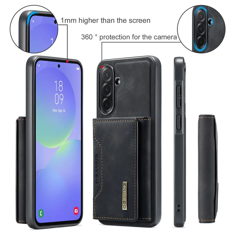 DG.MING M2 Series for Samsung Galaxy A37 5G Magnetic Case PU + PC + TPU Phone Cover Detachable Wallet Kickstand - Black