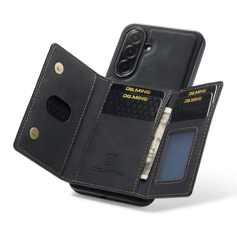 DG.MING M2 Series for Samsung Galaxy A37 5G Magnetic Case PU + PC + TPU Phone Cover Detachable Wallet Kickstand - Black