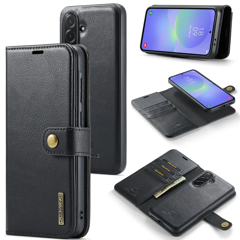 DG.MING for Samsung Galaxy A37 5G Case Detachable Wallet Stand Split Leather Phone Cover - Black