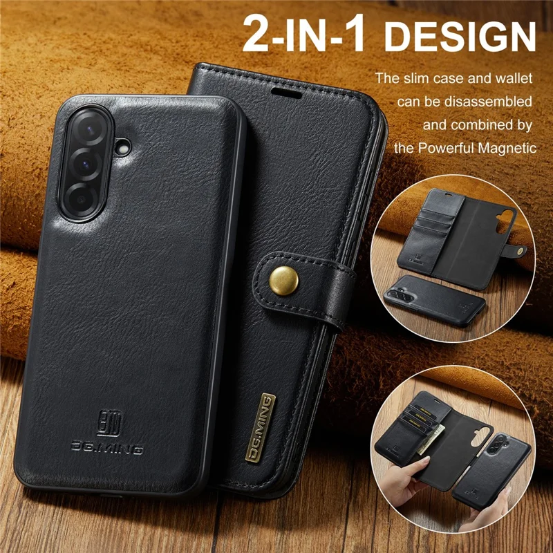 DG.MING for Samsung Galaxy A37 5G Case Detachable Wallet Stand Split Leather Phone Cover - Black