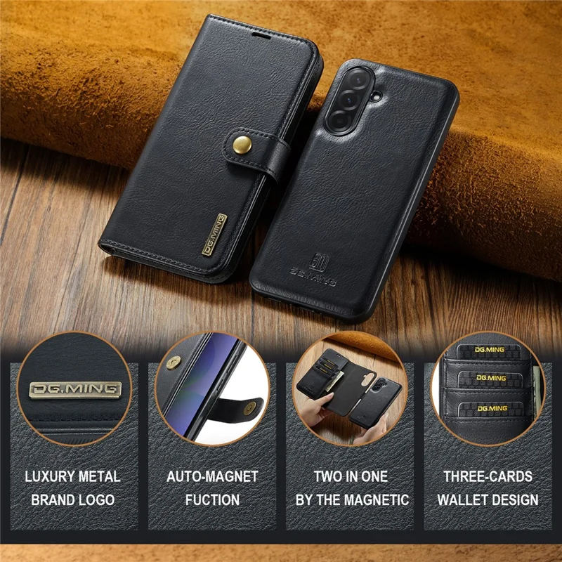DG.MING for Samsung Galaxy A37 5G Case Detachable Wallet Stand Split Leather Phone Cover - Black