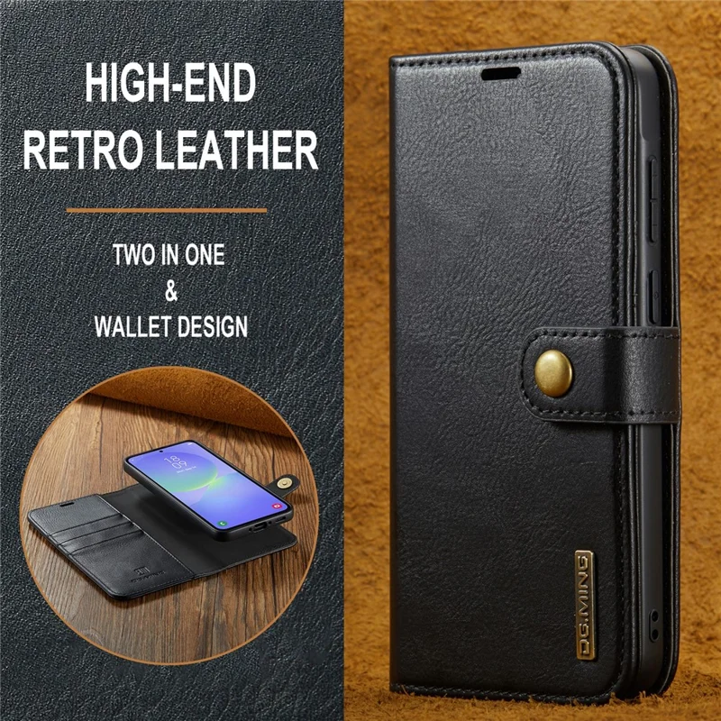 DG.MING for Samsung Galaxy A37 5G Case Detachable Wallet Stand Split Leather Phone Cover - Black