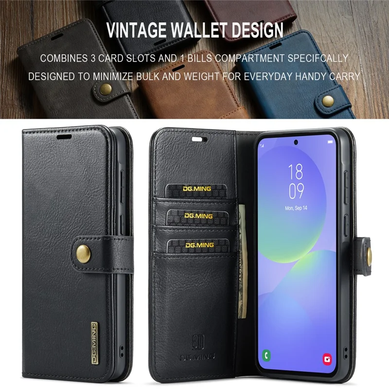 DG.MING for Samsung Galaxy A37 5G Case Detachable Wallet Stand Split Leather Phone Cover - Black