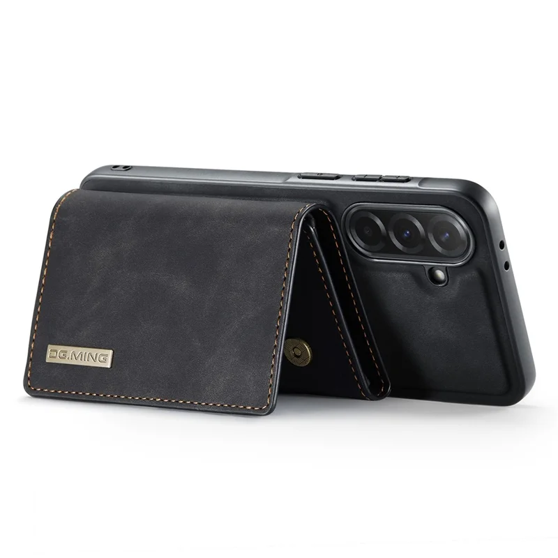 DG.MING M1 Series for Samsung Galaxy A37 5G Phone Case PU + TPU + PC Back Cover with Magnetic Tri-Fold Wallet Kickstand - Black