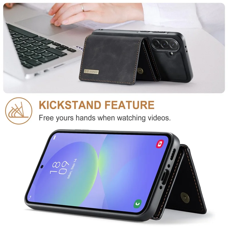 DG.MING M1 Series for Samsung Galaxy A37 5G Phone Case PU + TPU + PC Back Cover with Magnetic Tri-Fold Wallet Kickstand - Black