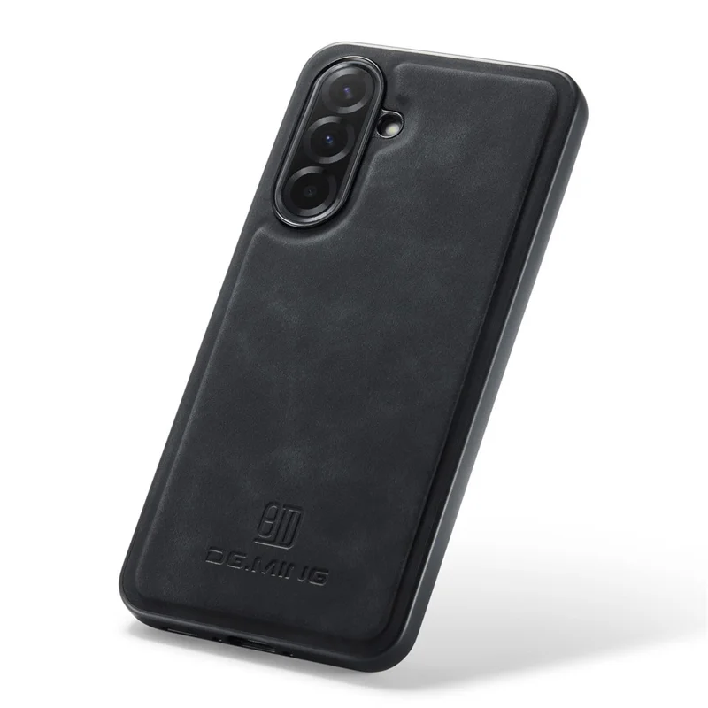 DG.MING For Samsung Galaxy A57 5G Case PU Leather Covered PC + TPU Hybrid Phone Shell - Black