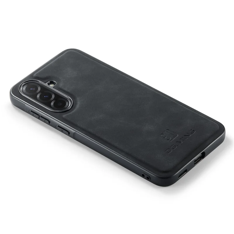 DG.MING For Samsung Galaxy A57 5G Case PU Leather Covered PC + TPU Hybrid Phone Shell - Black