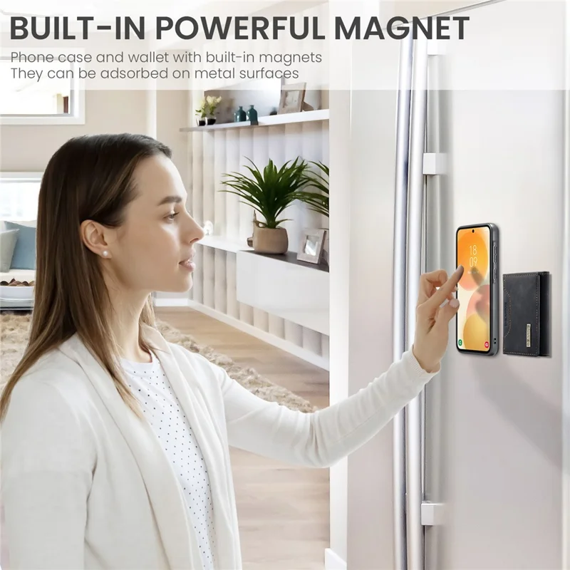 DG.MING M2 Series for Samsung Galaxy A57 5G Magnetic Case PU + PC + TPU Phone Cover Detachable Wallet Kickstand - Black