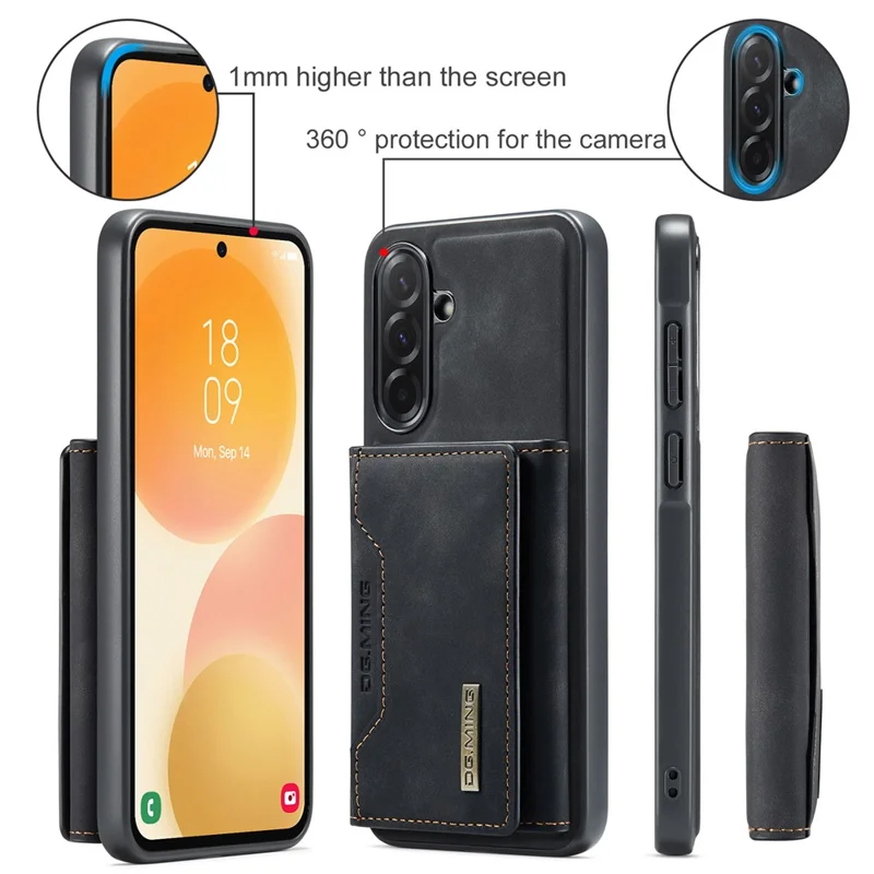 DG.MING M2 Series for Samsung Galaxy A57 5G Magnetic Case PU + PC + TPU Phone Cover Detachable Wallet Kickstand - Black
