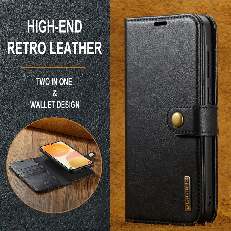 DG.MING für Samsung Galaxy A57 5G Tasche Abnehmbare Brieftasche Ständer Geteilte Ledertasche - Schwarz