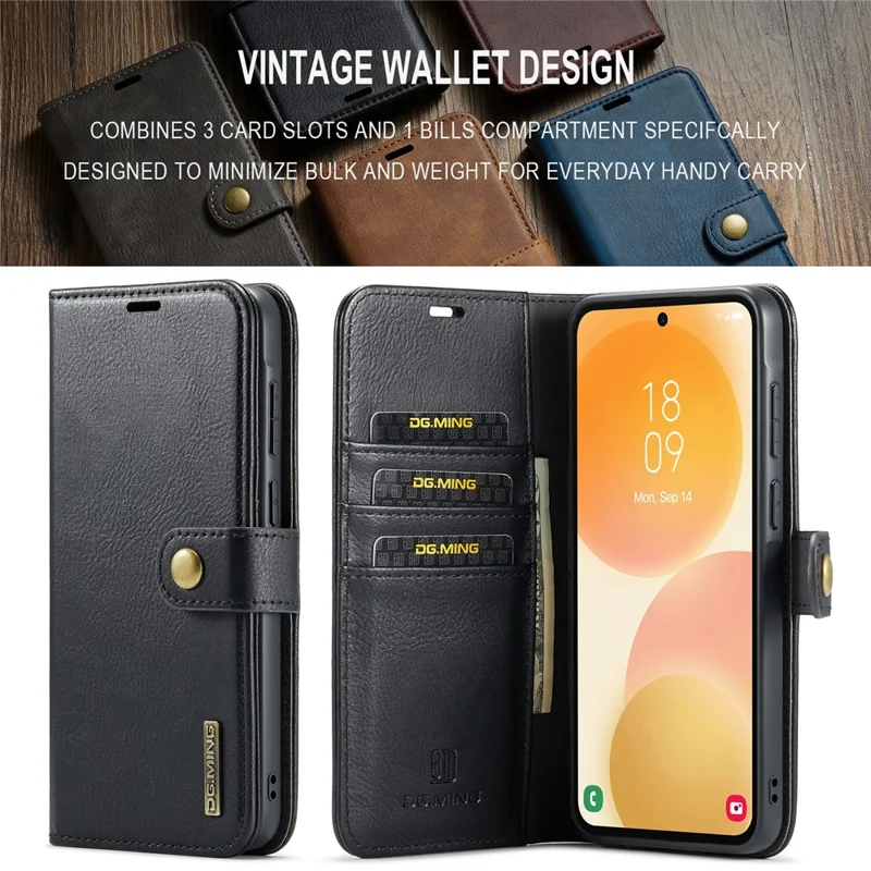 DG.MING für Samsung Galaxy A57 5G Tasche Abnehmbare Brieftasche Ständer Geteilte Ledertasche - Schwarz