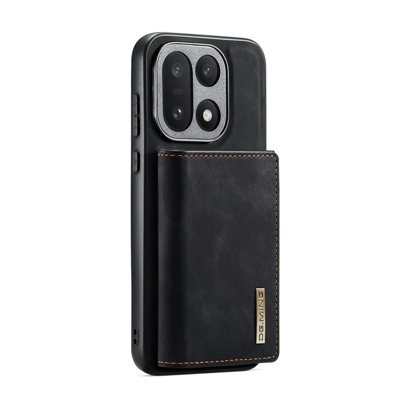 DG.MING M1 Series for OnePlus 15 5G Phone Case PU + TPU + PC Back Cover with Magnetic Tri-Fold Wallet Kickstand - Black