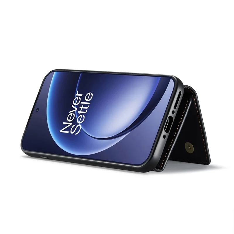 DG.MING M1 Series for OnePlus 15 5G Phone Case PU + TPU + PC Back Cover with Magnetic Tri-Fold Wallet Kickstand - Black