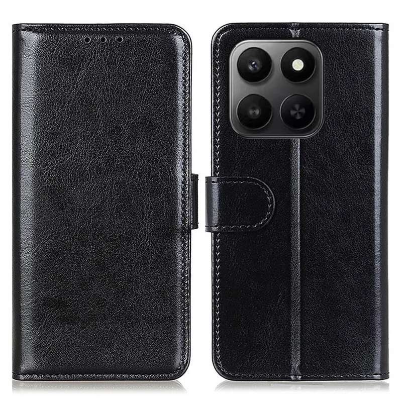 PU Leather Case For Honor X7d 5G  /  X7d 4G  /  400 Smart 5G  /  400 Smart 4G Crazy Horse Texture Phone Stand Cover - Black