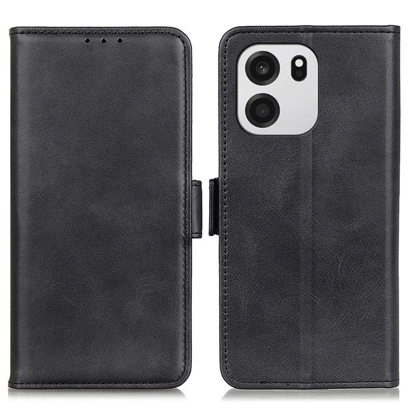 For OnePlus Turbo 6 5G  /  6V 5G Case Stand Cowhide Texture PU Leather Phone Cover - Black