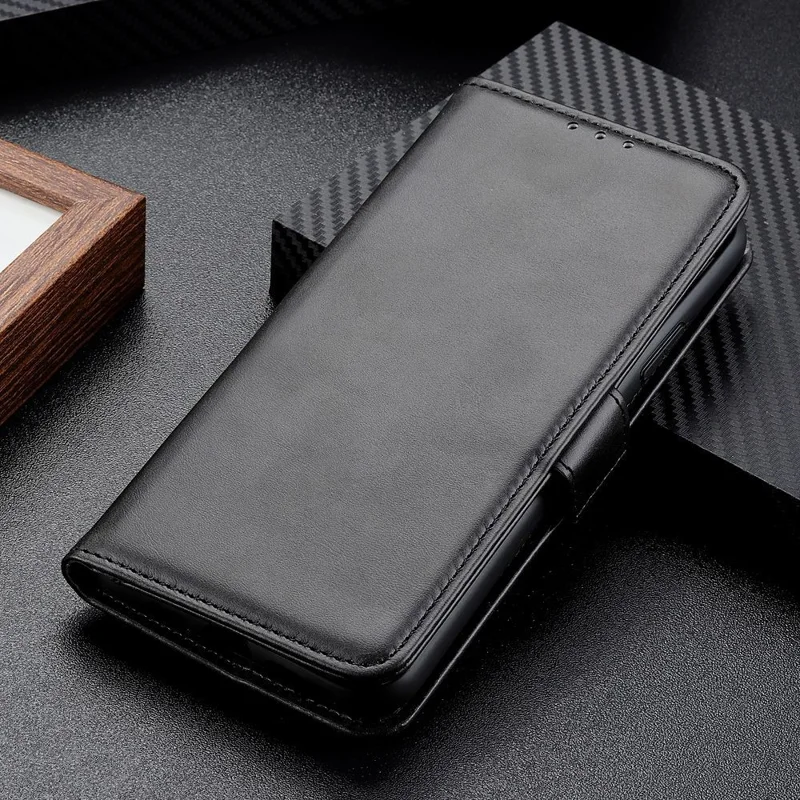 For OnePlus Turbo 6 5G  /  6V 5G Case Stand Cowhide Texture PU Leather Phone Cover - Black
