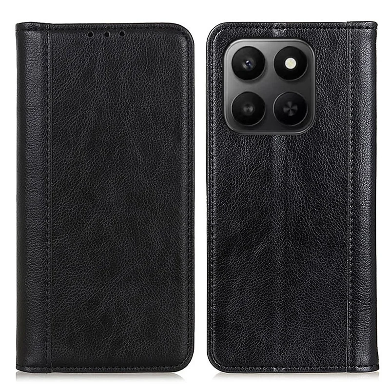 Stand Case For Honor X7d 5G  /  X7d 4G  /  400 Smart 4G  /  400 Smart 5G Split Leather Litchi Texture Wallet Phone Cover - Black