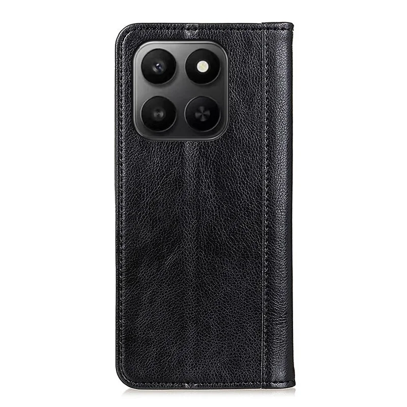 Stand Case For Honor X7d 5G  /  X7d 4G  /  400 Smart 4G  /  400 Smart 5G Split Leather Litchi Texture Wallet Phone Cover - Black