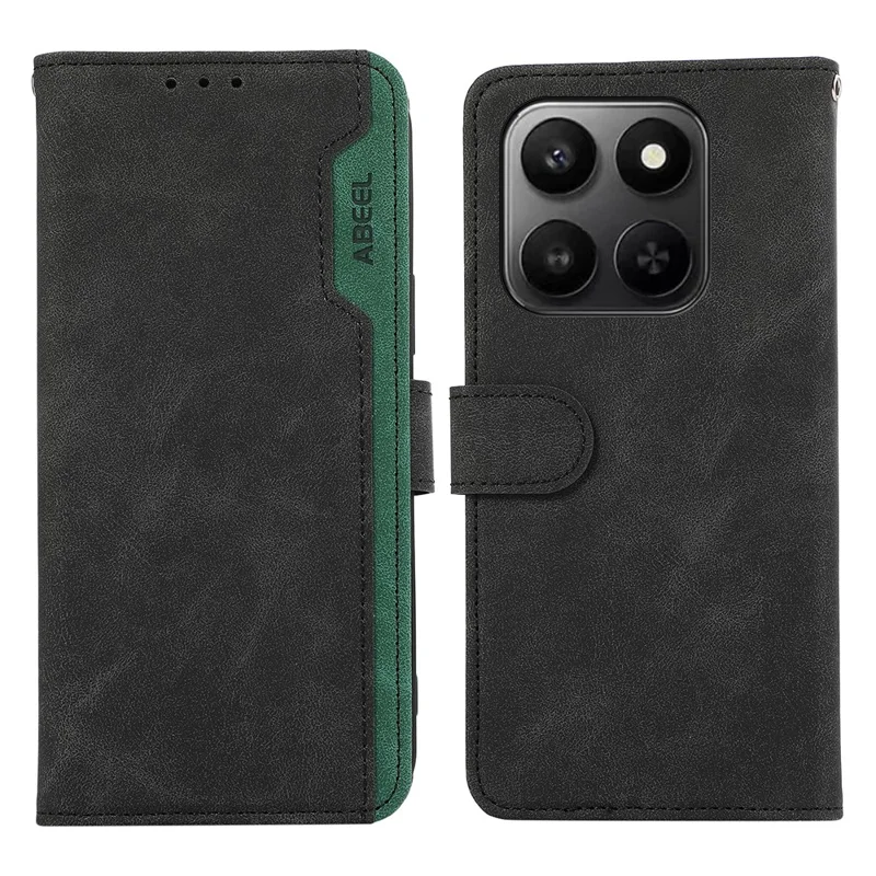 ABEEL Leather Case For Honor X7d 5G  /  X7d 4G  /  400 Smart 4G  /  400 Smart 5G Color Splicing Flip Phone Cover RFID Blocking - Black