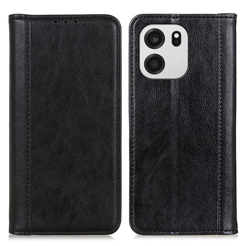 For OnePlus Turbo 6 5G  /  6V 5G Stand Case Split Leather Litchi Texture Wallet Phone Cover - Black