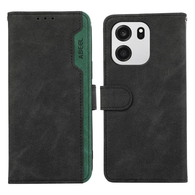 ABEEL For OnePlus Turbo 6 5G  /  6V 5G Case Color Splicing Leather Flip Phone Cover RFID Blocking - Black