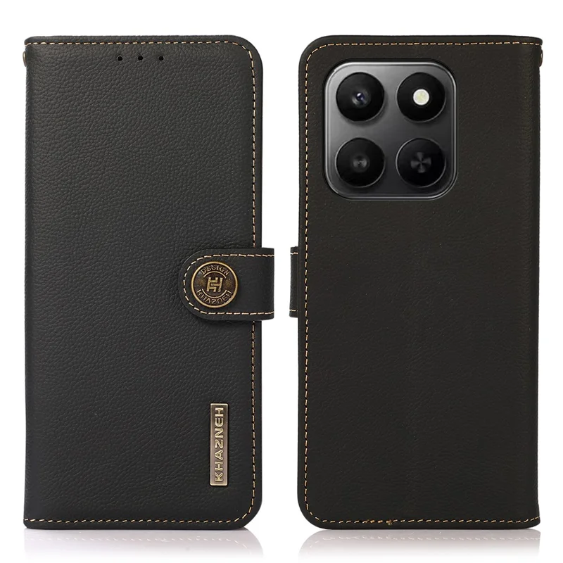 KHAZNEH Phone Case for Honor X7d 5G  /  X7d 4G  /  400 Smart 4G  /  400 Smart 5G Genuine Cow Leather RFID Blocking Wallet Cover - Black