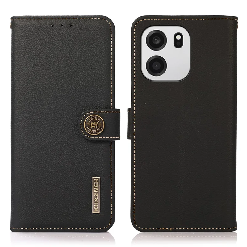 KHAZNEH for OnePlus Turbo 6 5G  /  6V 5G Case Genuine Cow Leather RFID Blocking Wallet Phone Cover - Black