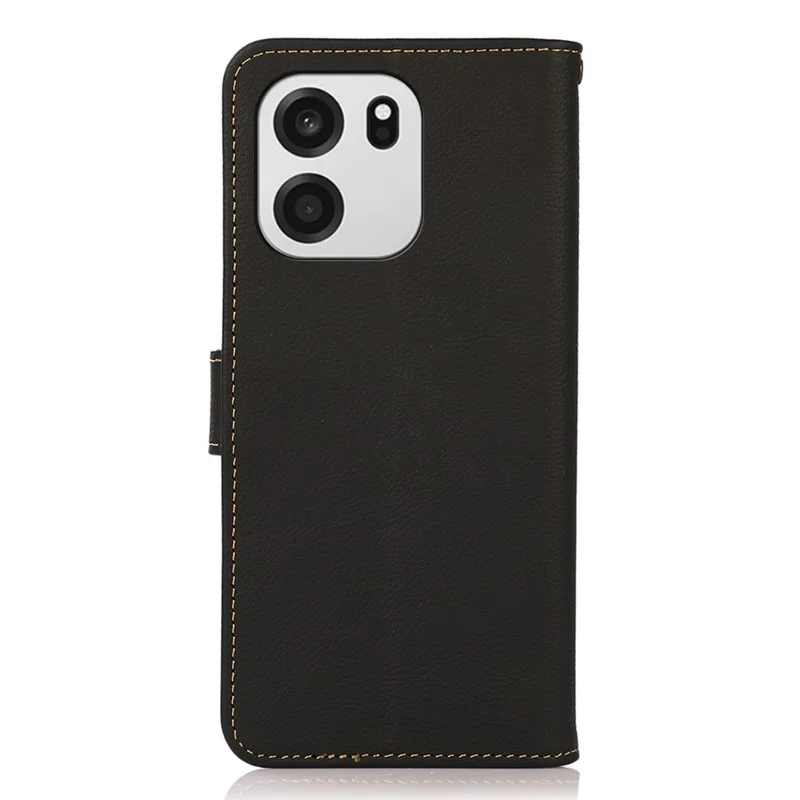 KHAZNEH for OnePlus Turbo 6 5G  /  6V 5G Case Genuine Cow Leather RFID Blocking Wallet Phone Cover - Black