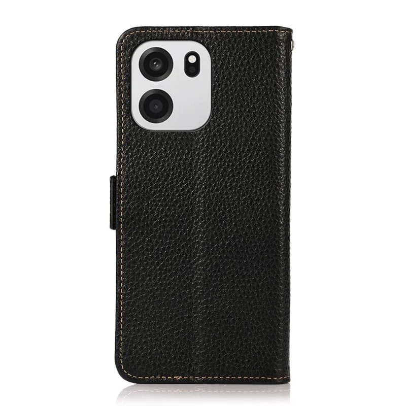 KHAZNEH for OnePlus Turbo 6 5G  /  6V 5G Phone Case Litchi Texture Genuine Cow Leather Cover RFID Blocking - Black