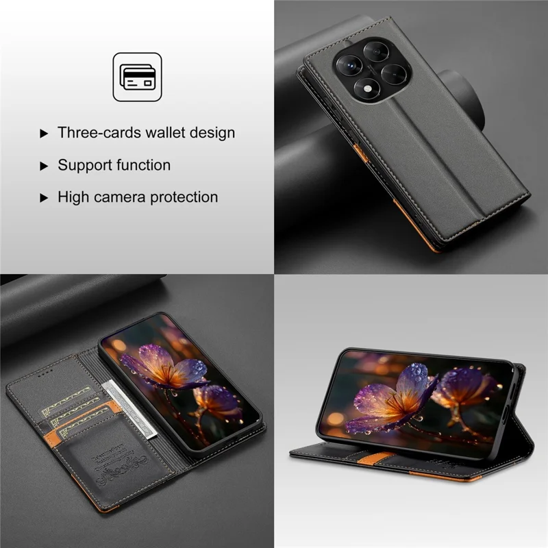 N.BEKUS P3 غطاء قابل للطي مع حامل لهاتف شاومي ريدمي نوت 15 4G (عالمي) / 15 5G (عالمي) / بوكو M8 5G، محفظة بطبقة واقية من التتبع الإلكتروني، مصنوعة من جلد PU، باللون الأسود