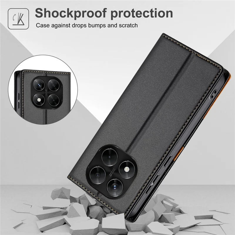 N.BEKUS P3 For Xiaomi Redmi Note 15 Pro+ 5G (Global)  /  Poco M8 Pro 5G Case RFID Blocking Wallet Stand PU Leather Flip Phone Cover - Black