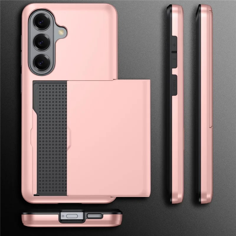 AMORUS Coque pour Samsung Galaxy A37 5G avec porte-cartes coulissant, housse arrière en PC et TPU - Or rose