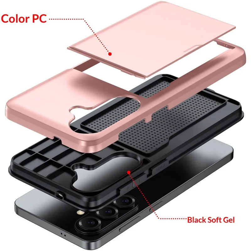 AMORUS Coque pour Samsung Galaxy A37 5G avec porte-cartes coulissant, housse arrière en PC et TPU - Or rose