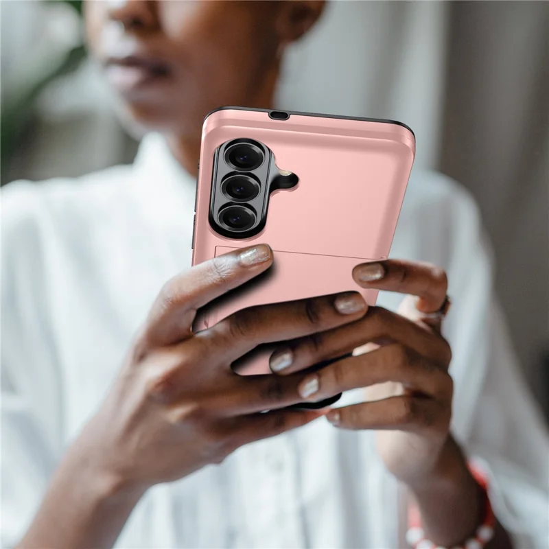 AMORUS Coque pour Samsung Galaxy A37 5G avec porte-cartes coulissant, housse arrière en PC et TPU - Or rose