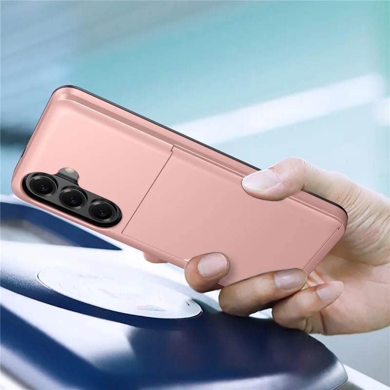 AMORUS Coque pour Samsung Galaxy A37 5G avec porte-cartes coulissant, housse arrière en PC et TPU - Or rose