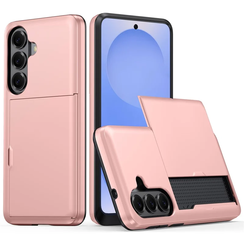 AMORUS Coque pour Samsung Galaxy A57 5G avec porte-cartes coulissant, coque arrière en PC et TPU - Or rose