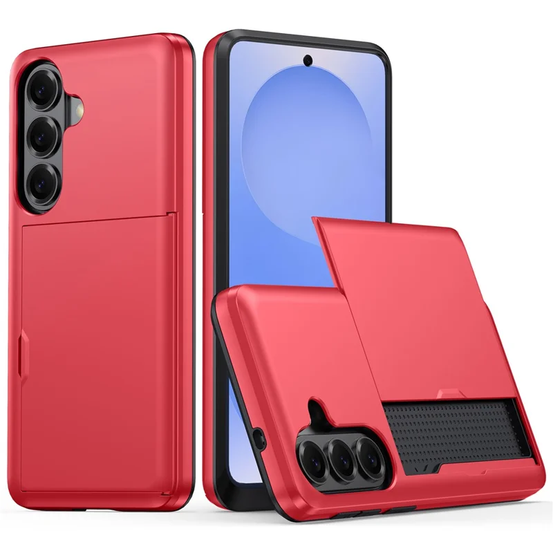 AMORUS For Samsung Galaxy A57 5G Case with Sliding Card Holder PC TPU Phone Back Cover - Red