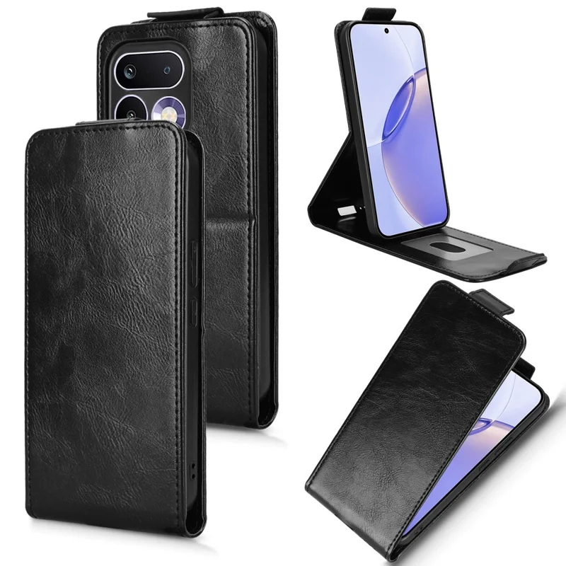 Funda con soporte para Realme 16 Pro 5G, carcasa de cuero con cierre magnético, apertura vertical y ranura para tarjetas - Negro