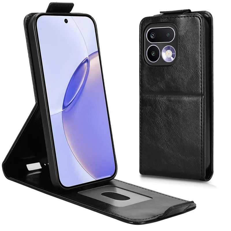 Funda con soporte para Realme 16 Pro 5G, carcasa de cuero con cierre magnético, apertura vertical y ranura para tarjetas - Negro