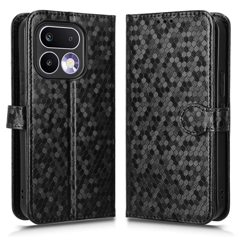 Funda cartera para Realme 16 Pro 5G con patrón de puntos, funda de cuero PU con correa de muñeca - Negro