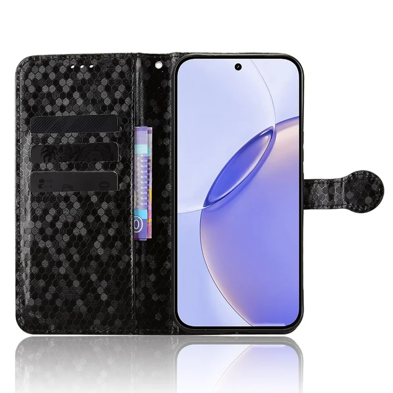Funda cartera para Realme 16 Pro+ 5G con patrón de puntos, carcasa de cuero PU con correa de muñeca - Negro