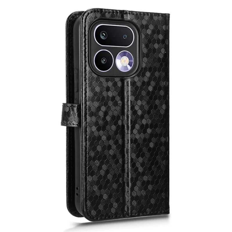 Funda cartera para Realme 16 Pro+ 5G con patrón de puntos, carcasa de cuero PU con correa de muñeca - Negro